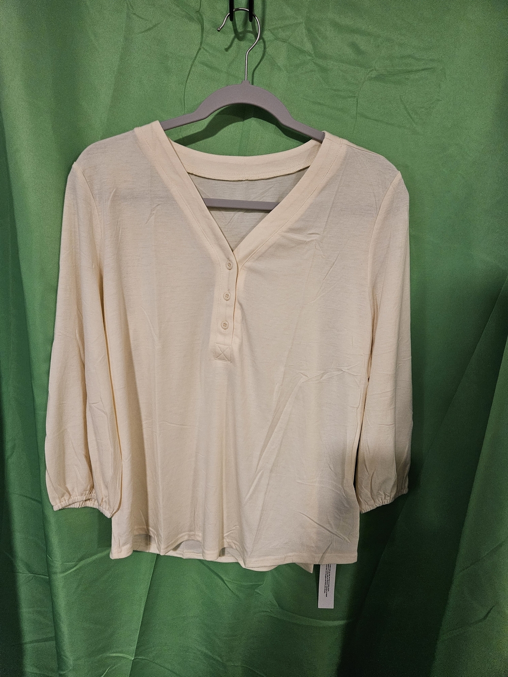 Women's Cream V-Neck Henley Top Size Med